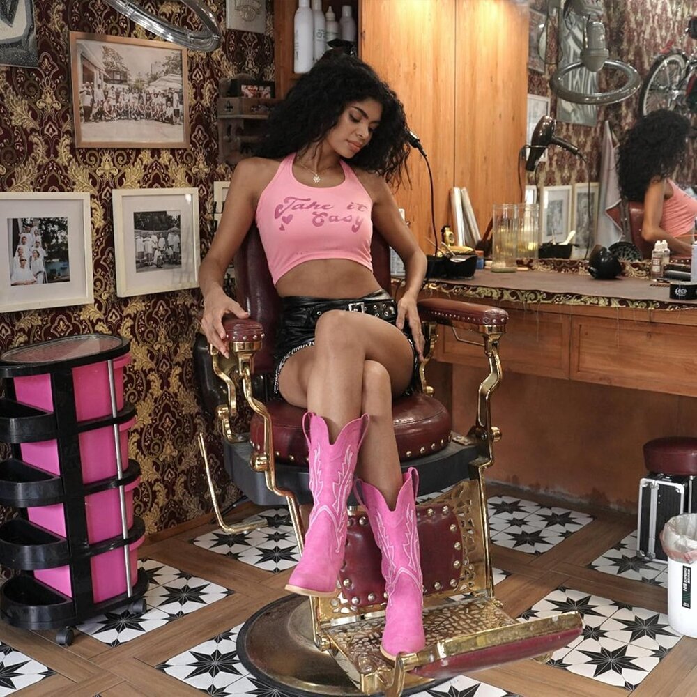 Women Pink Synthetic Embroidered Pointy Toe Comfortable Chunky Heel Cowgirl Boot - Picture 2 of 7